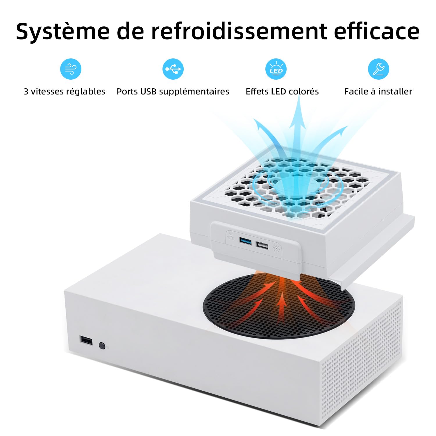 Mcbazel Horizontal Ventilateur de Refroidissement pour Xbox Series S avec LED RGB, 2 Ports USB, 3 Niveaux de Vitesse Réglable