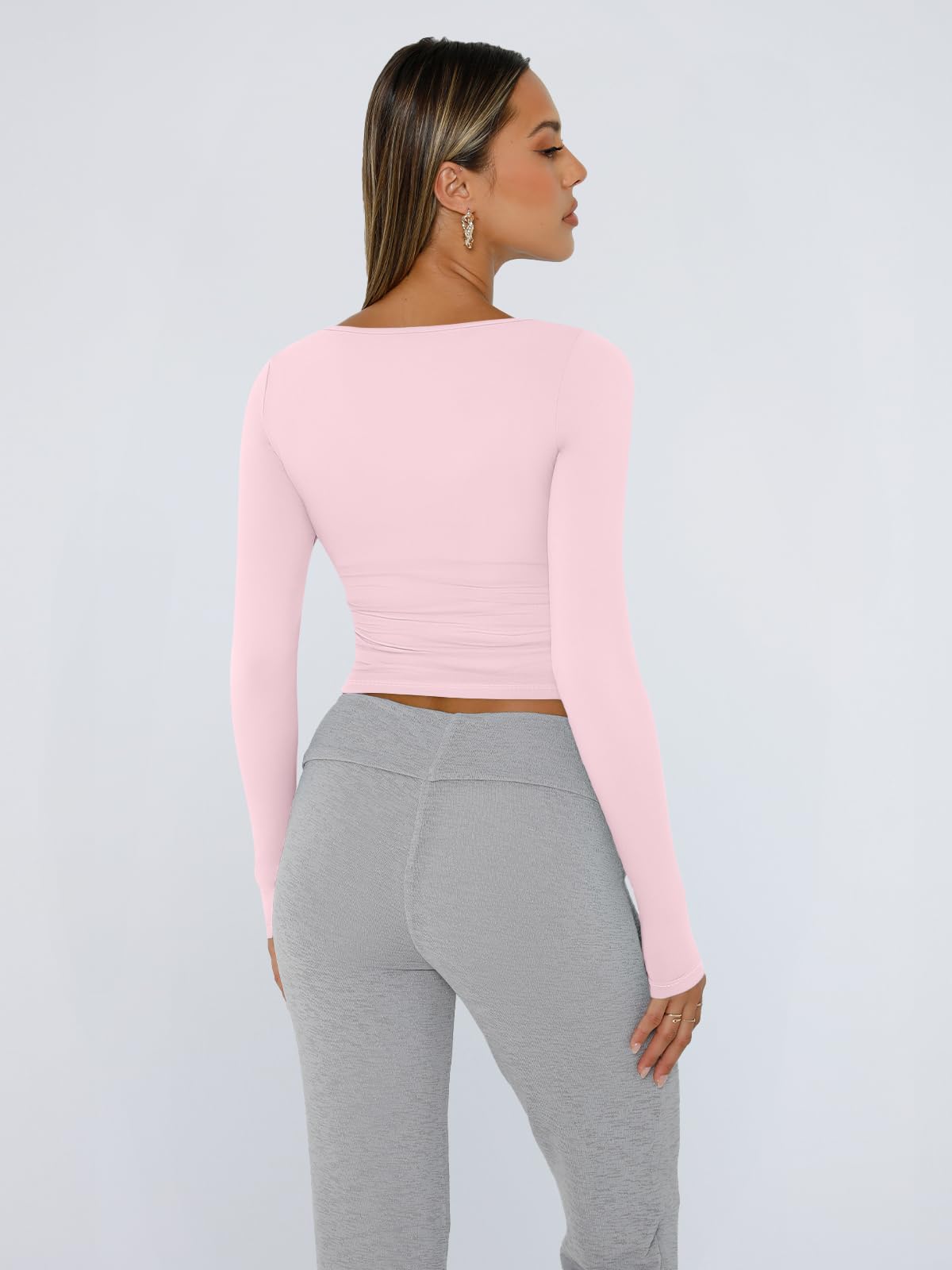 Trendy Queen Womens Long Sleeve Shirts Crop Tops Fall Fashion 2025 Square Neck Going Out Basics Tees Y2k Clothes