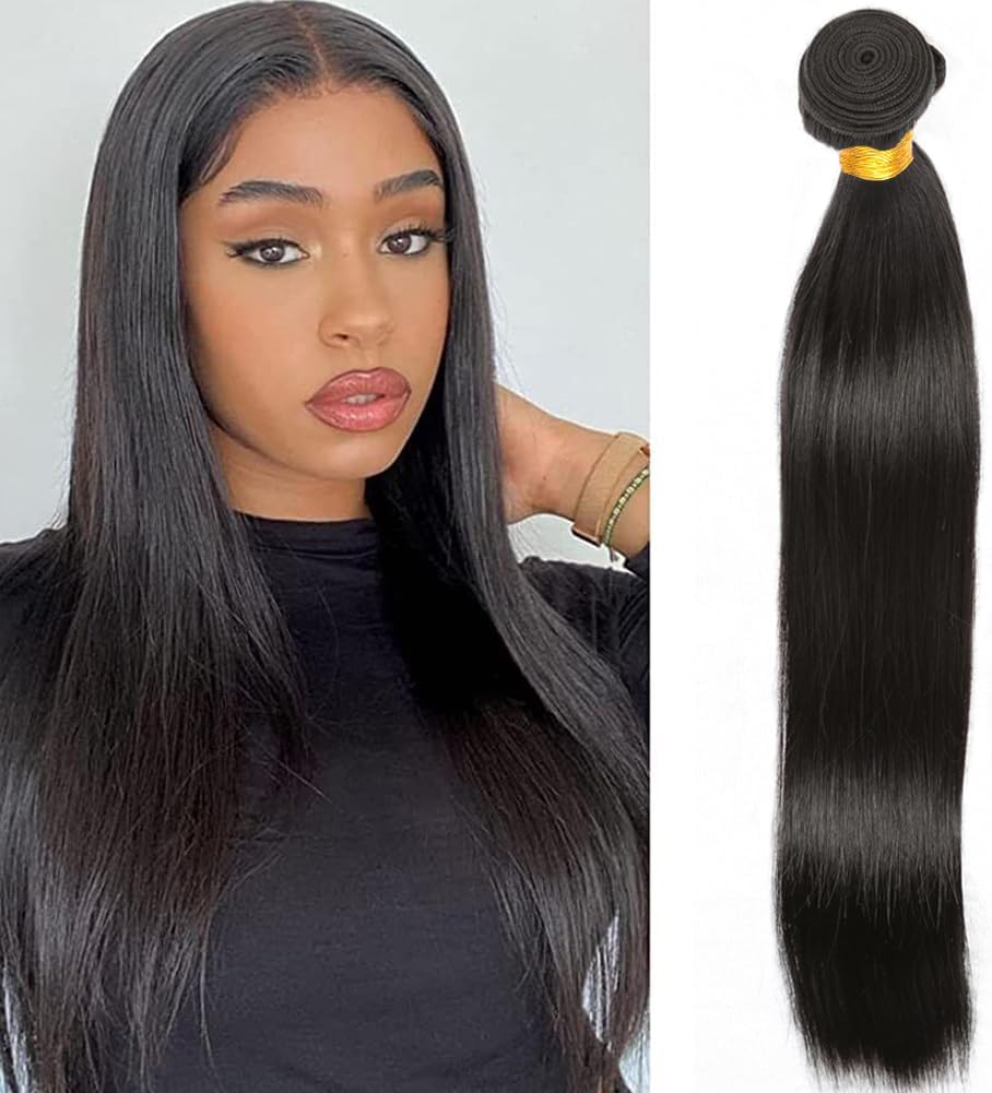 Straight Human Hair Bundles for Women Thick Brazilian Virgin Hair Machine Made Double Weft Straight Weave Bundles Human Hair Natural Black Color Can Be Dyed 100g 18 Inch