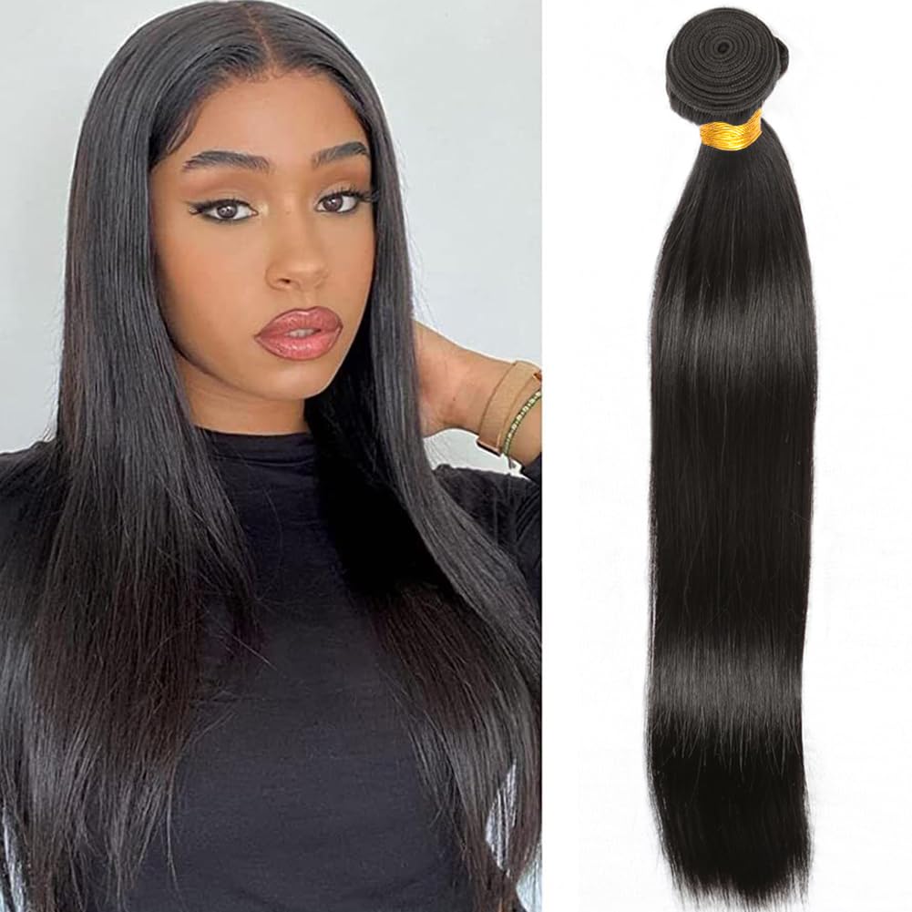 Straight Human Hair Bundles for Women Thick Brazilian Virgin Hair Machine Made Double Weft Straight Weave Bundles Human Hair Natural Black Color Can Be Dyed 100g 18 Inch