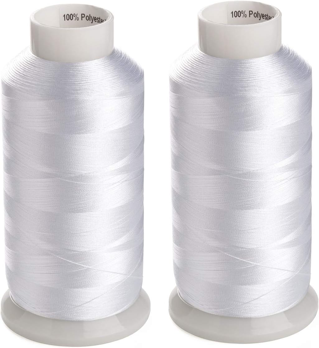 2 Huge Spools White Bobbin Fill Thread 60WT for Embroidery Machine and and Sewing Machines - 5500 Yards Ea