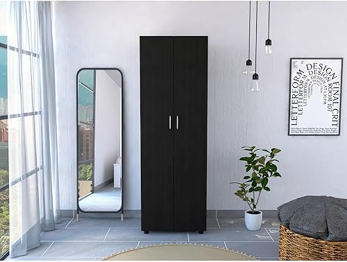 Miniatura 2 de Tuhome Aurora Armario de dormitorio de 70 pulgadas de alto con puertas dobles, barra para colgar, dos estantes interiores y estante inferior para