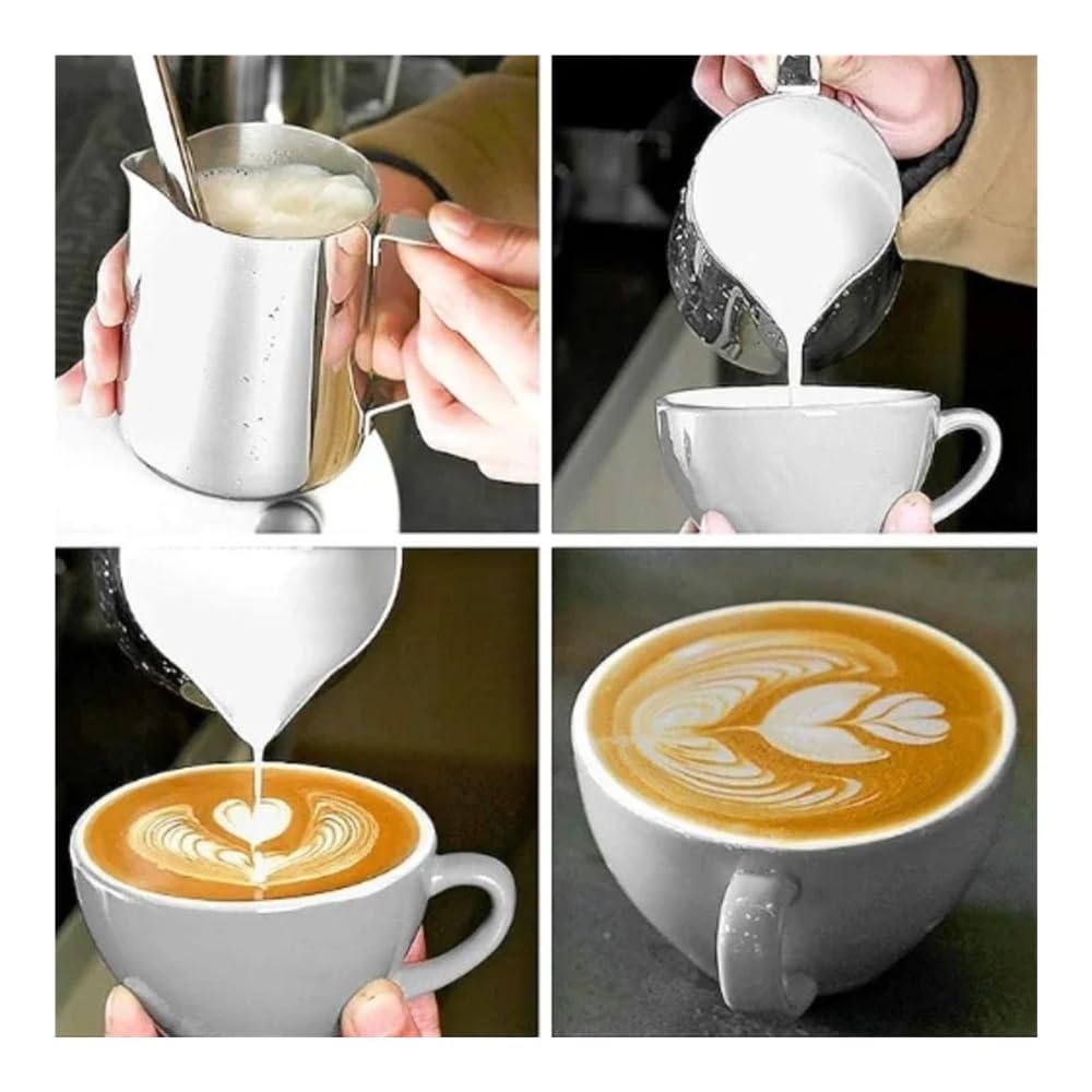150–600 ml Kaffee-/Milchaufschäumkännchen, Latte Art, Milchaufschäumer, Krug aus Edelstahl, Messbecher, Milchtopf, Kaffeezubehör (600 ml)