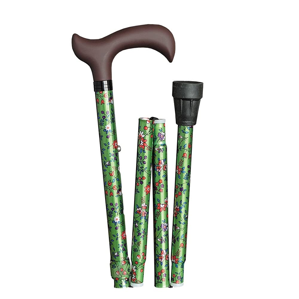 Aluminium Walking Stick extendable and Foldable Green Flowers