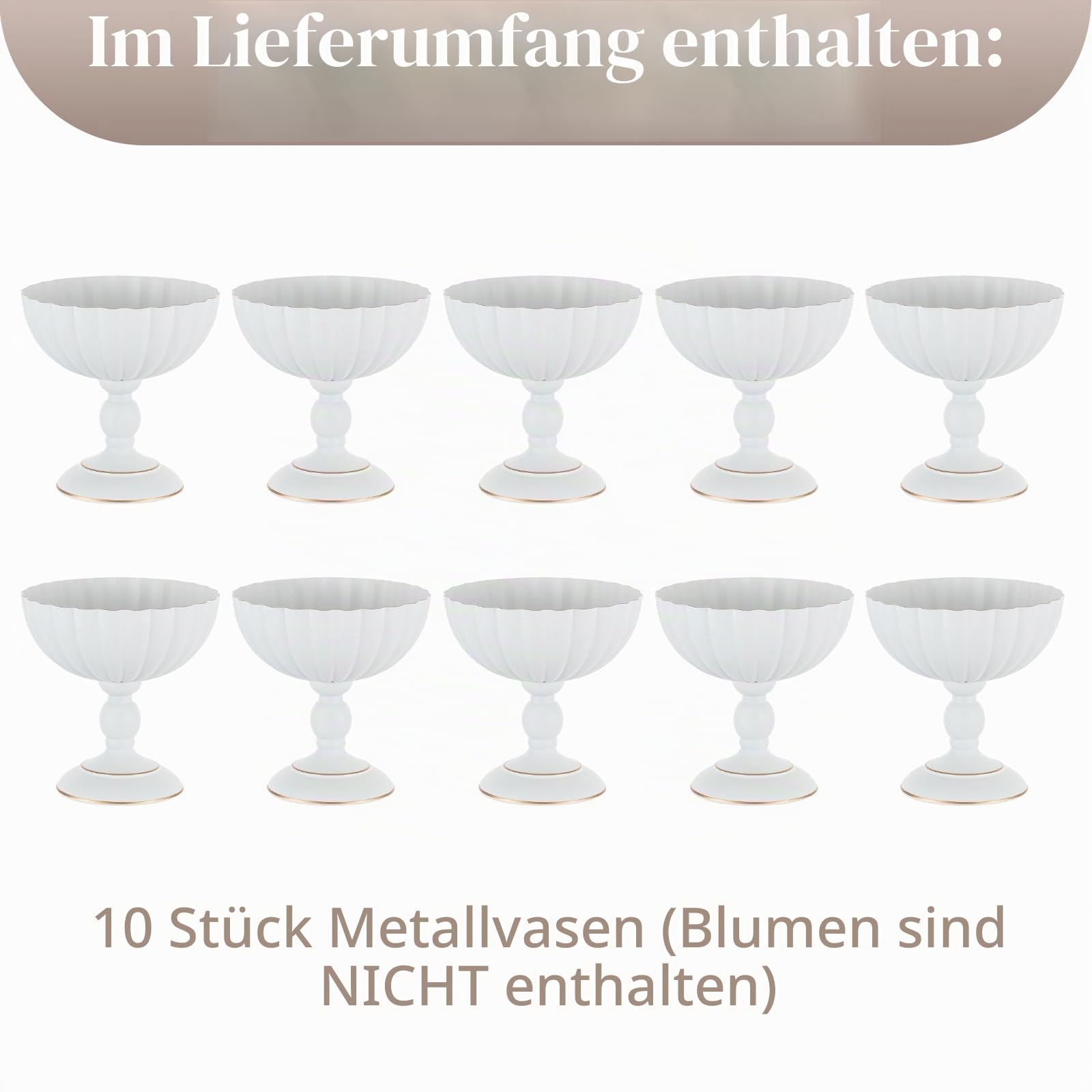Sziqiqi Metall Weiß Urn Vasen Hochzeit: Vase Hoch für Tischdeko 10Stk | Dick, ⌀20cm/ H20cm/ T8cm, Hohe Sockel, Weite Öffnung für Kunstblume, Vintage, Hochzeitdeko, Taufe, Esstisch, Party, Landhaus