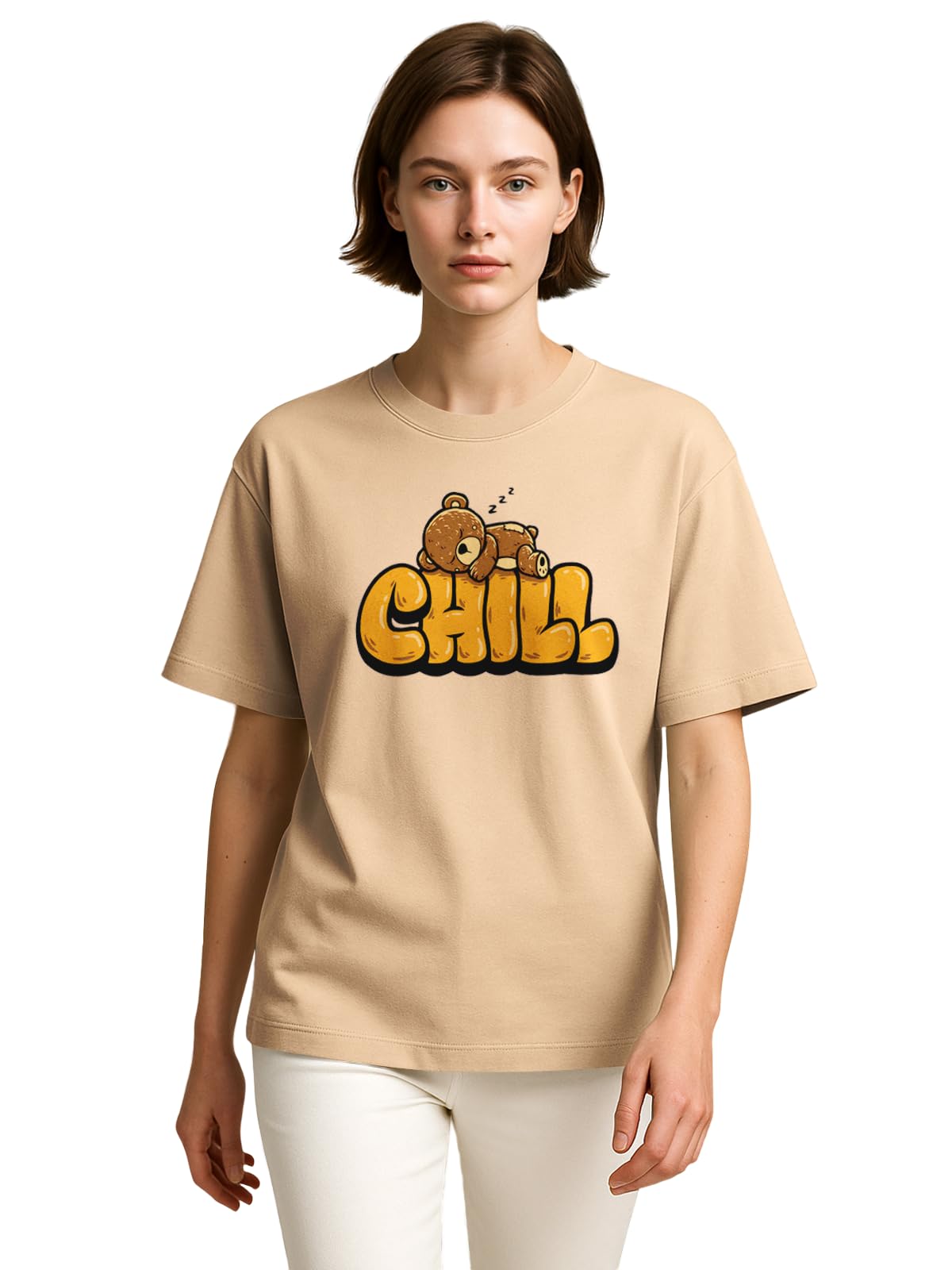 HELLCAT Printed T Shirt for Women | Oversized Tshirt | Women Tshirt Blended Cotton Feel | Stylish Western Top | Casual Graphic Tee | Pack of 1_Beige11_X-Small