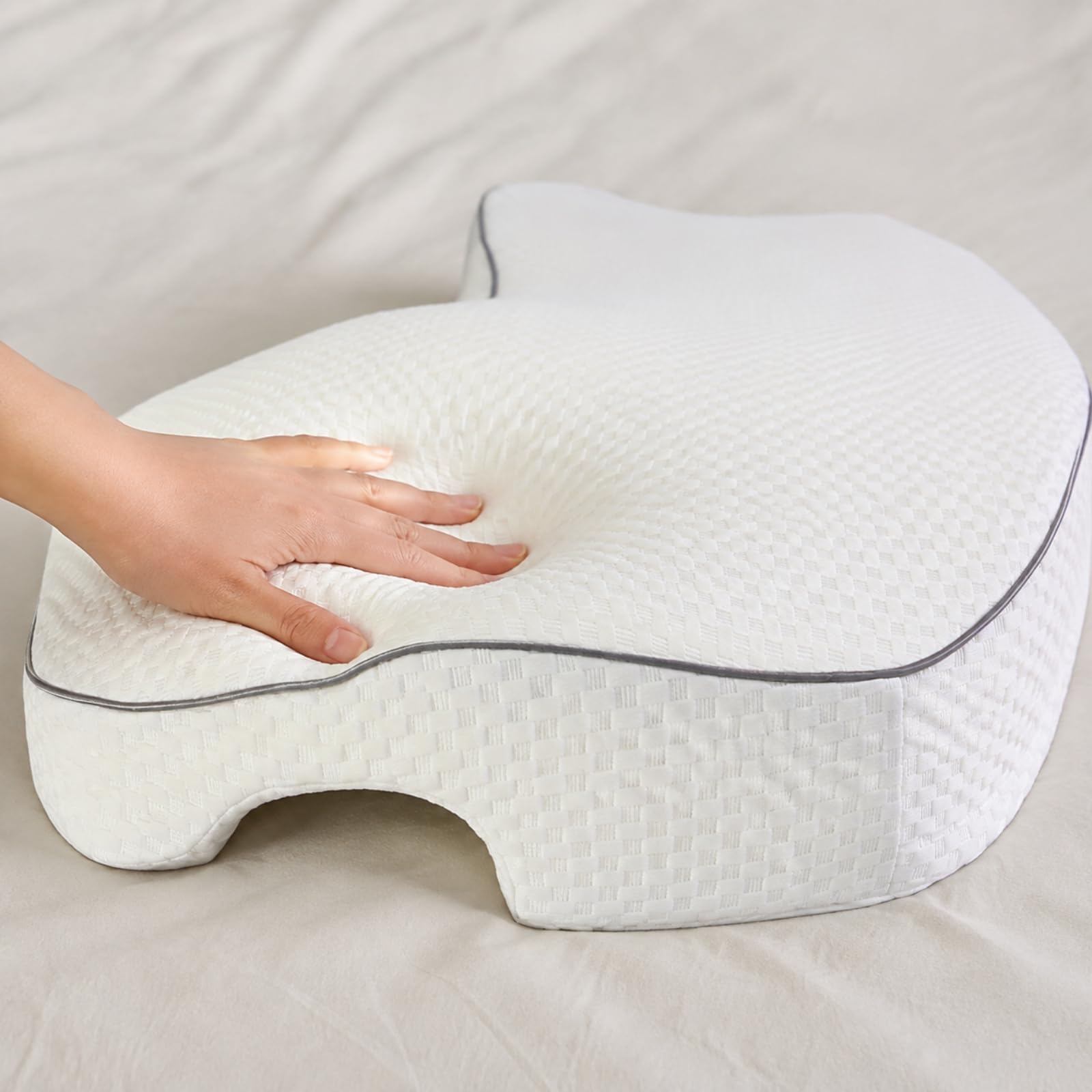 Contorneada en Forma L Ergonómica Espuma Viscoelástica con Funda Algodón Ave para Adultos, Parejas, Dormitorio,