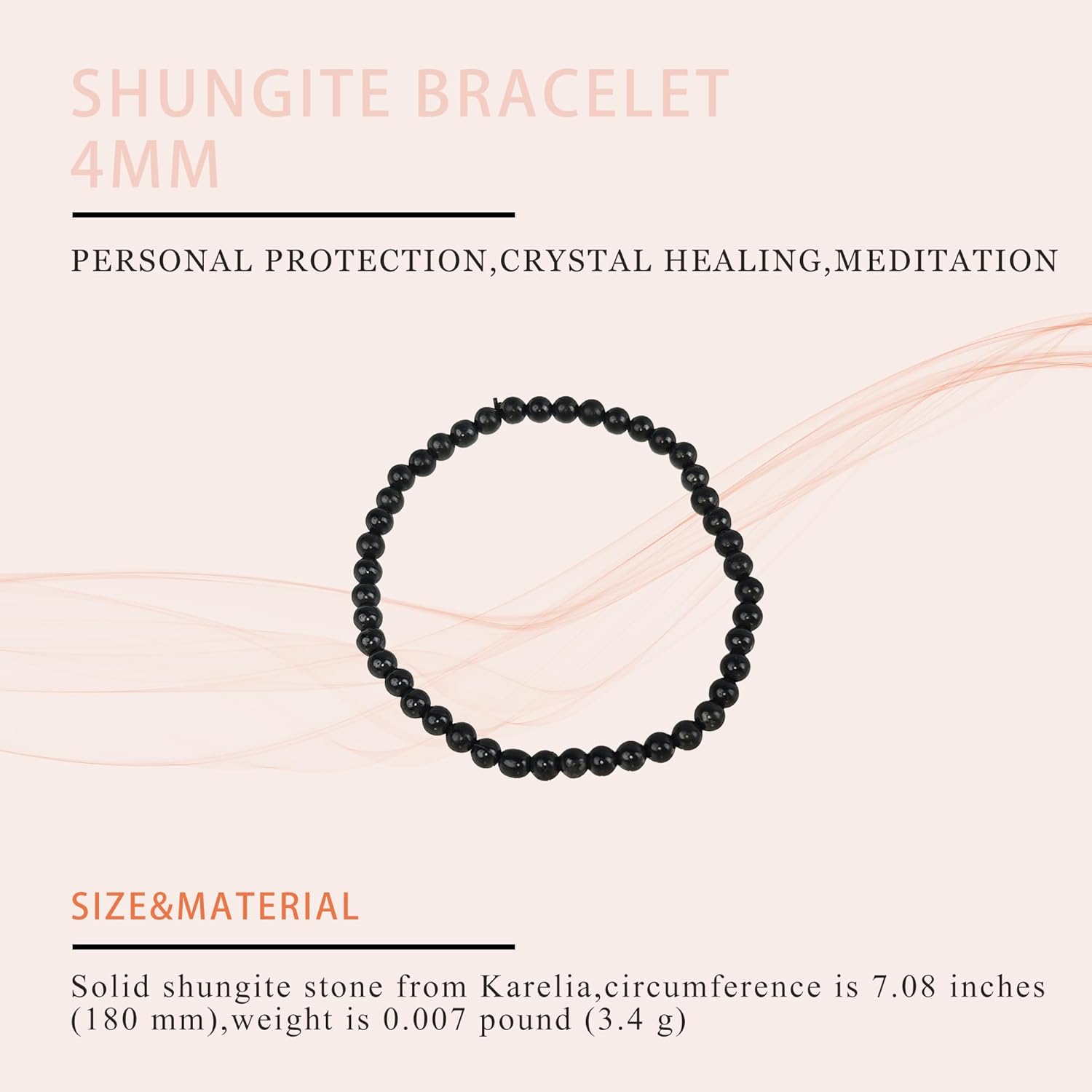 Shungite Bracelet - Natural Black Shungite Stone Beads, Healing Crystal Energy Protection, Handcrafted Jewelry - Image 2