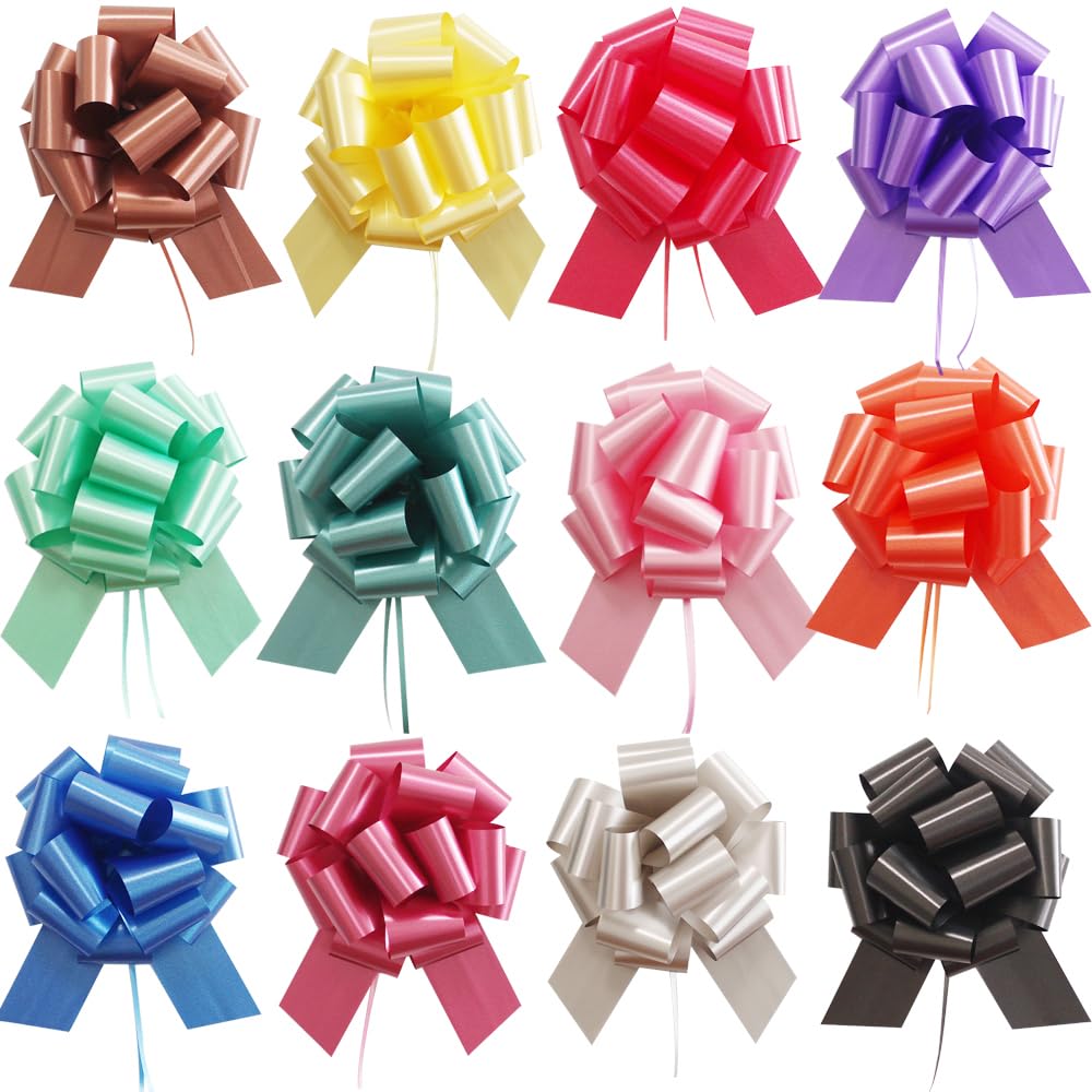 12 Pcs Bows for Gift Wrapping,6 Inches Gift Bows with Ribbon Mixed Color Bows Gift Wrap Bows for Wedding,Gift Basket, Valentines Day, Birthday,