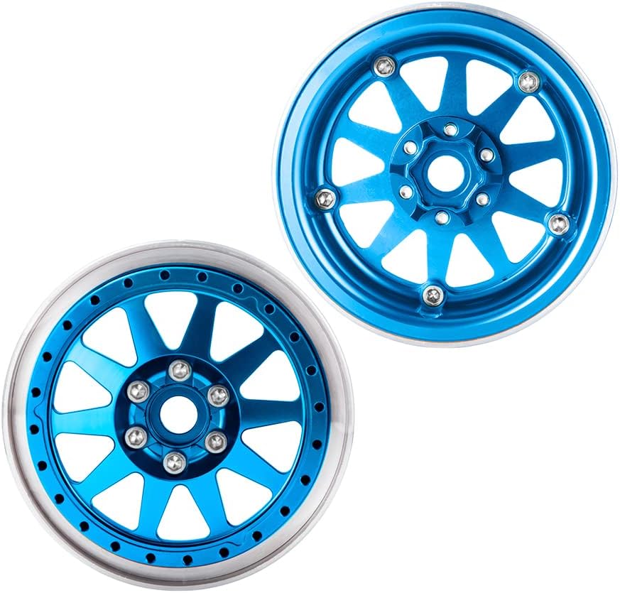 RCLIONS RC 2.2" Beadlock Wheels 35mm Aluminum Rims for AXIAL Wraith RR10 TRX4 1/10th RC Crawler Truck Car (Blue)
