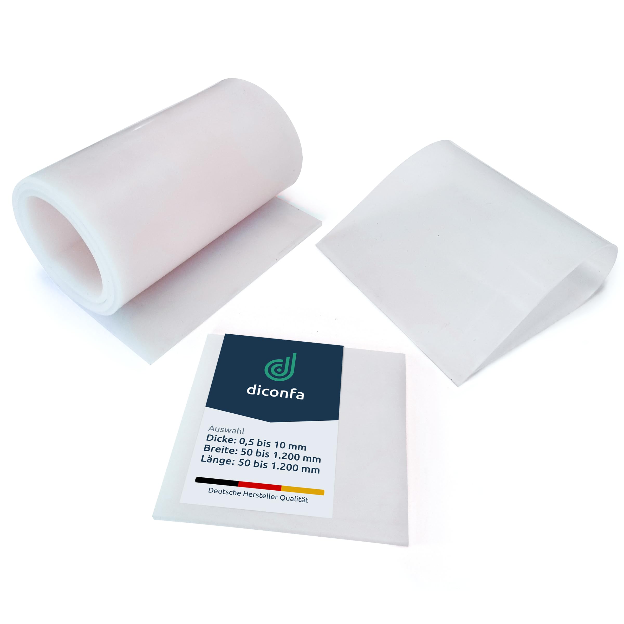 diconfa Silikonmatte Silikonplatte NACH Maß - DICKE: 0,5mm bis 10mm - BREITE/LÄNGE: 50mm bis 1200mm - AUSWAHL: 100mm x 100mm x 3mm (10cm x 10cm x 0,3cm) transparent Unterlage Silikon