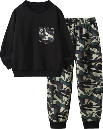Boys Clothes 2 Piece Outfit Long Sleeve Sweatshirt and Camouflage Pants Fall Winter Clothes 3-12Years