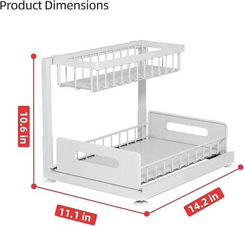 Miniatura 7 de Organizador deslizante de 2 niveles para debajo del fregadero, paquete de 2 estantes de almacenamiento extraíbles con cajón deslizante de