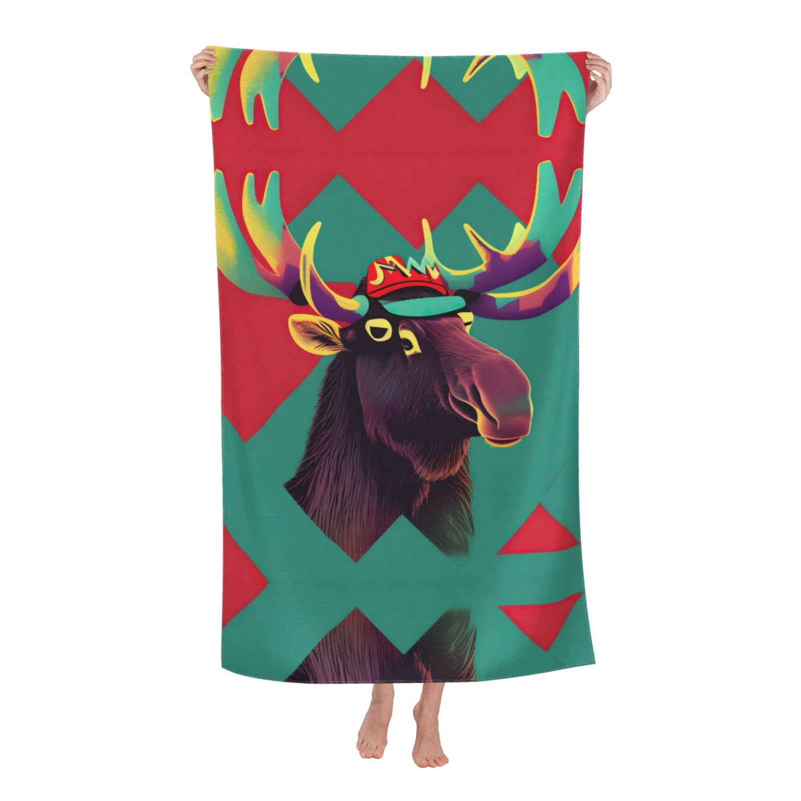 KPXXAQT Moose Print Oversized Adult Beach Towel Quick-Dry Travel Swimming Camping Outdoor Adventures