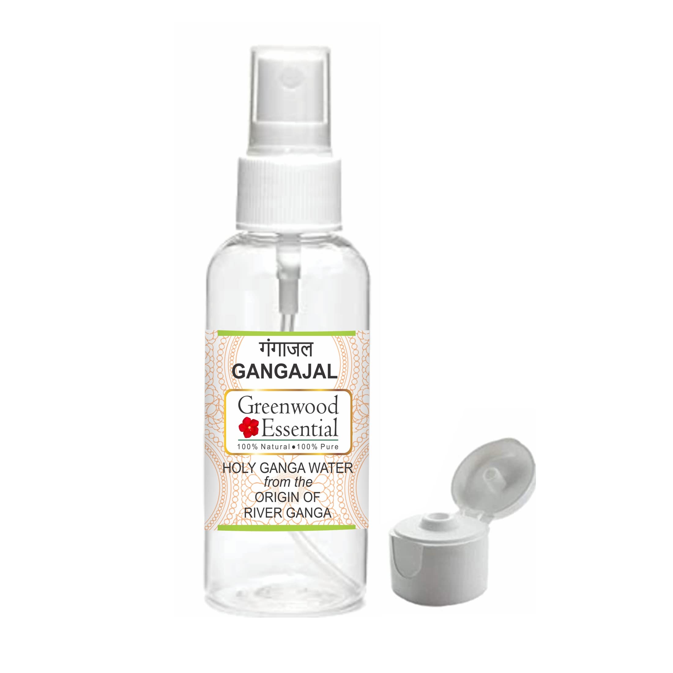 GREENWOOD ESSENTIAL Gangajal Holy Ganga Water from the Origin of Ganga at Devprayag in Pet Bottle with Spray & Fliptop 100ml