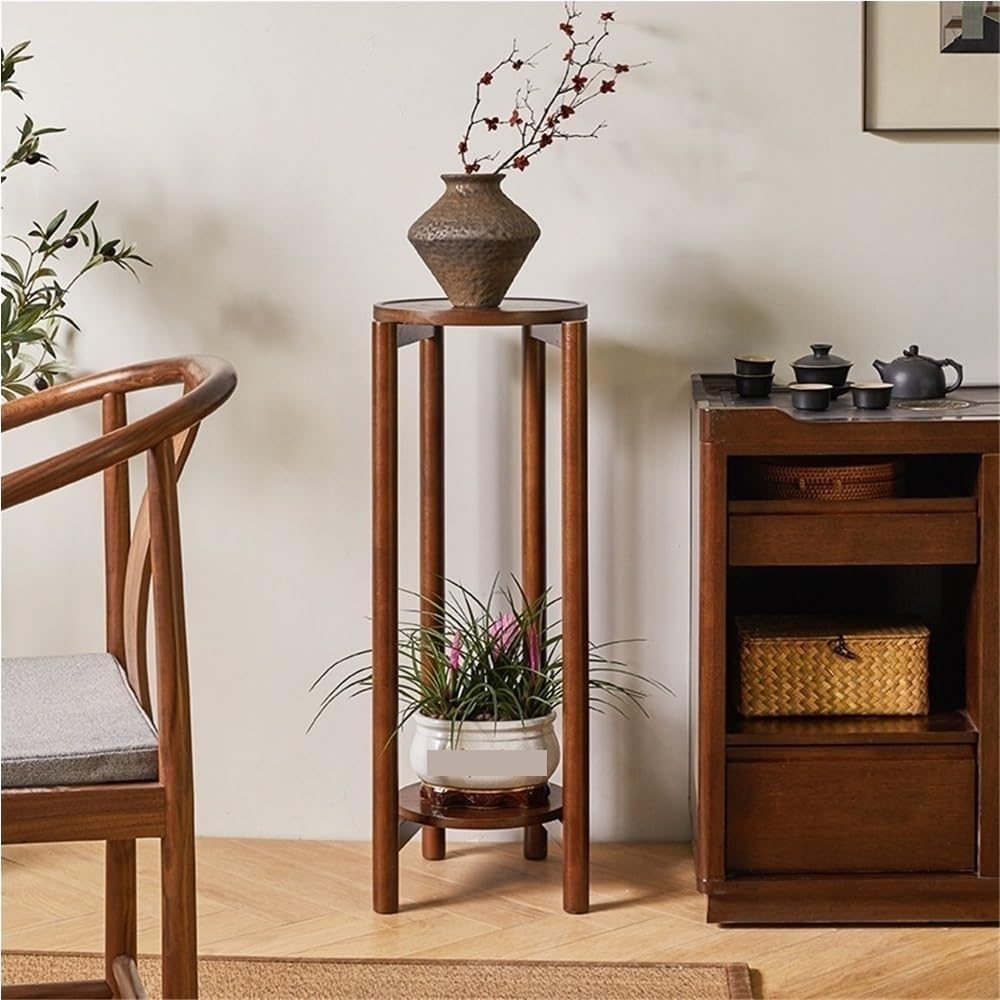 Plant Stand Wood Flower Stand with 2-Layer Shelf Modern Flower Pot Rack Rounded Edges Suitable for Living Room Balcony Garden Space Saver(L)