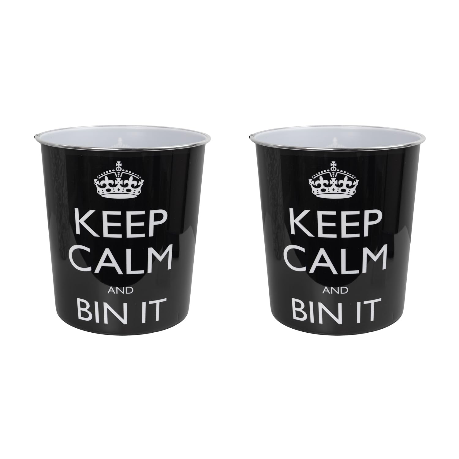 JVL Onyx Round Waste Bin 7L Set of 2 Decorative Bathroom Bedroom Office Bin It