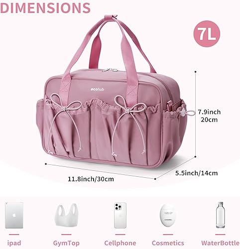 Miniatura 5 de ECOHUB Pequeña bolsa de gimnasio para mujer, mini bolsa de lona para gimnasio con compartimento húmedo, bolsa deportiva con lazo, bonita bolsa de