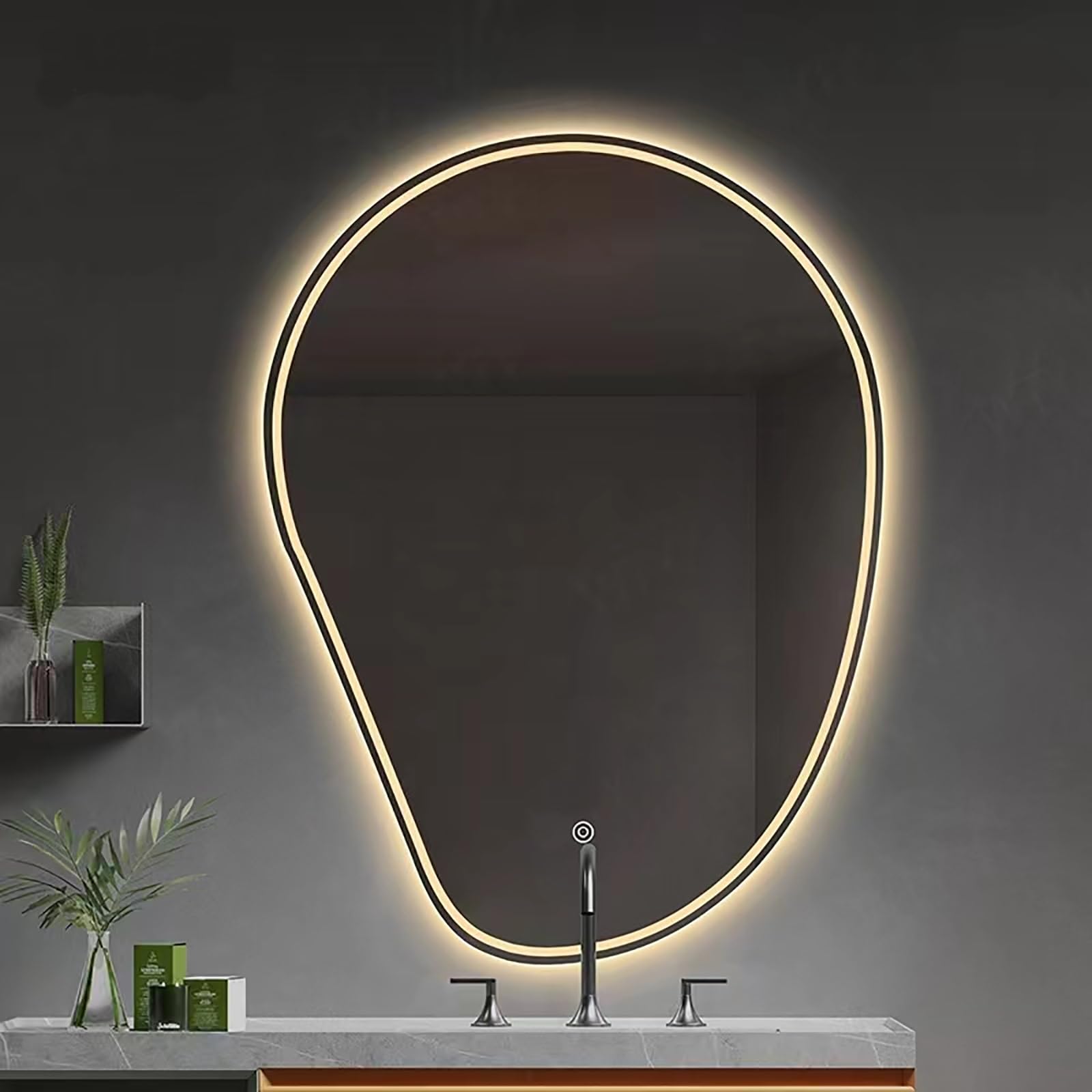 WJFTODAY Irregular LED Bathroom Vanity Mirror, Wall-Mounted, Dimmable, 3-Color Adjustable, High CRI 90+, IP65 Waterproof, 20x28in (50x70cm) - Stylish & Functional Lighting