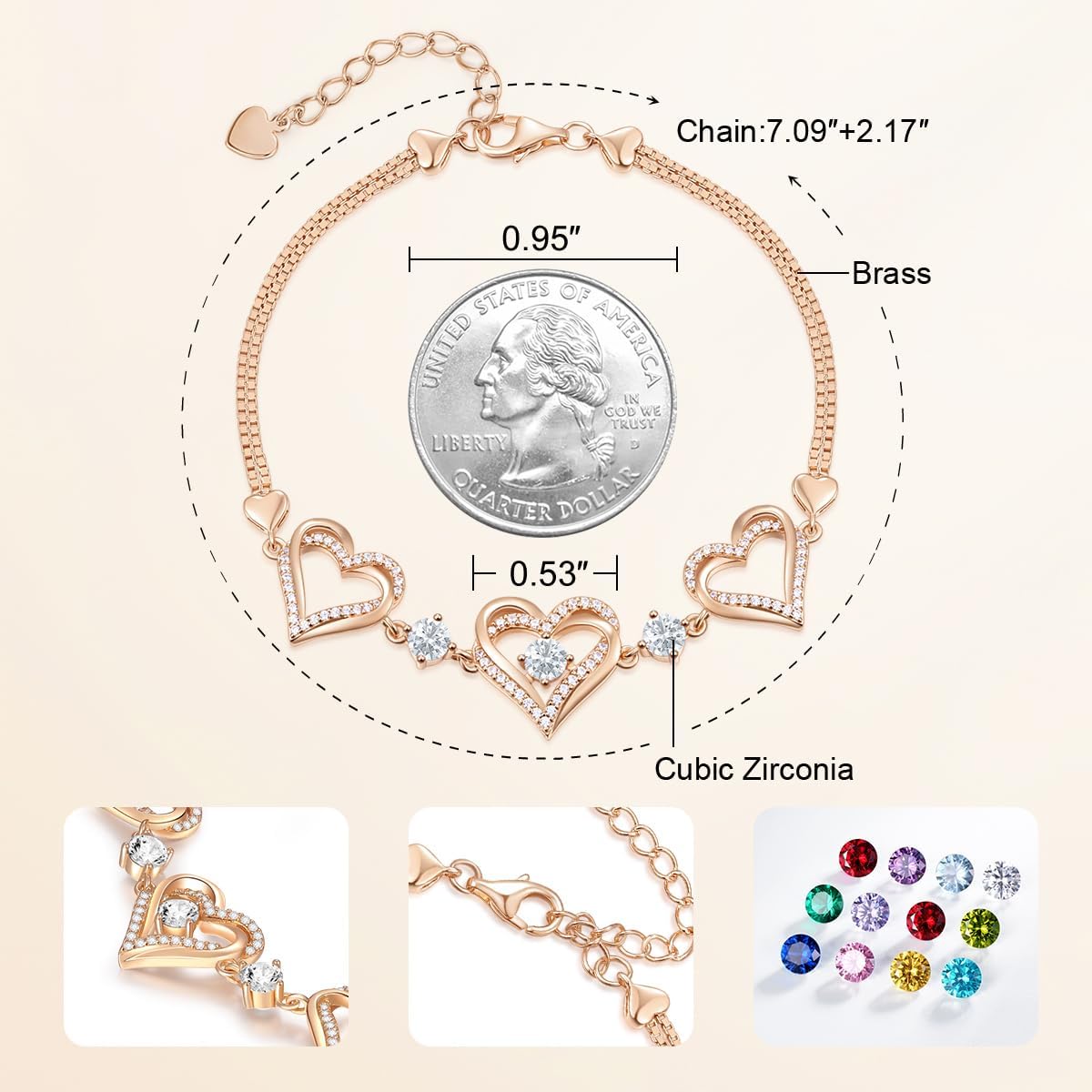 CDE Forever Love Heart Charm Link Bracelet for Women, 925 Sterling Silver Birthstone Bracelet Mother's Day Gift Anniversary Christmas Birthday Jewelry Gifts for Women Wife Her Girlfriend - Image 6