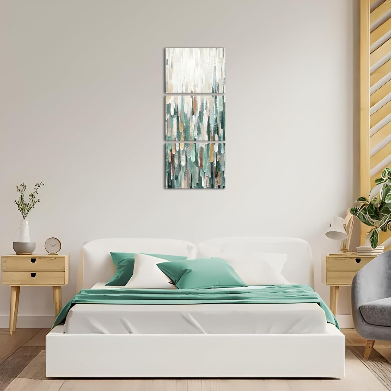 LoveHouse Sage Green Abstract Canvas Wall Art Green and Yellow Paintings Pictures Prints Green White Artwork
