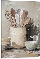 Vista 1 de Arte De Pared De Cocina De Campo, Impresiones En Lienzo Enmarcado, Utensilios De Cocina Y Alimentos, Pintura Rústica De Granja, Cocina, Comedor