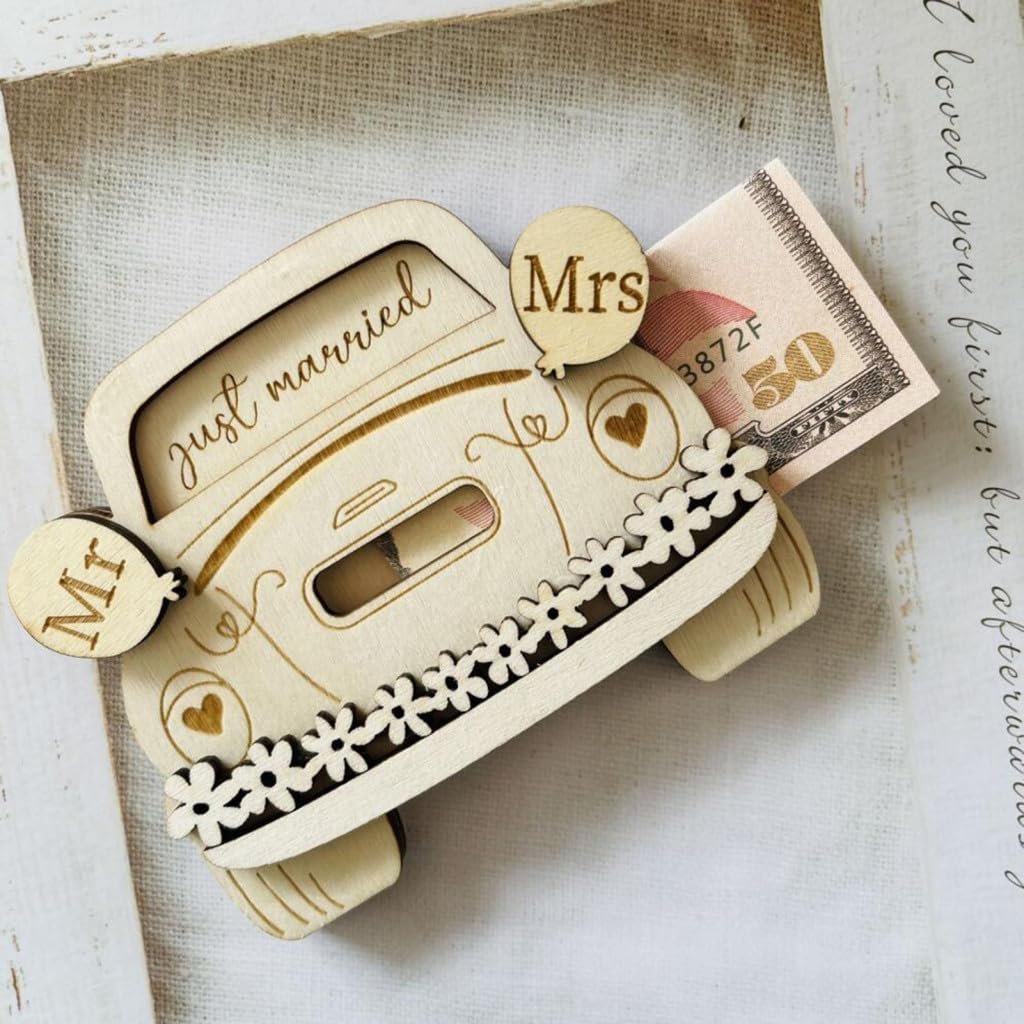 Cliths Cliths Handcrafted Wooden Money Holder | Wedding Car Cash Gift Box | Elegant Wood Cash Holder for Weddings, Decorative Money Holder Idea-image-12