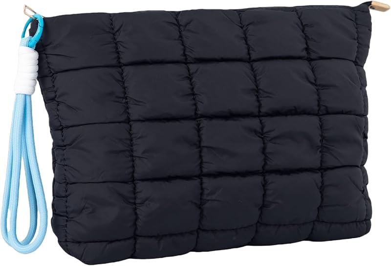 Necessaire de maquiagem acolchoada preta CECKQUE com alça de pulso removível, 25,4 cm x 5,59 cm x 16,51 cm, BK-WS-BE