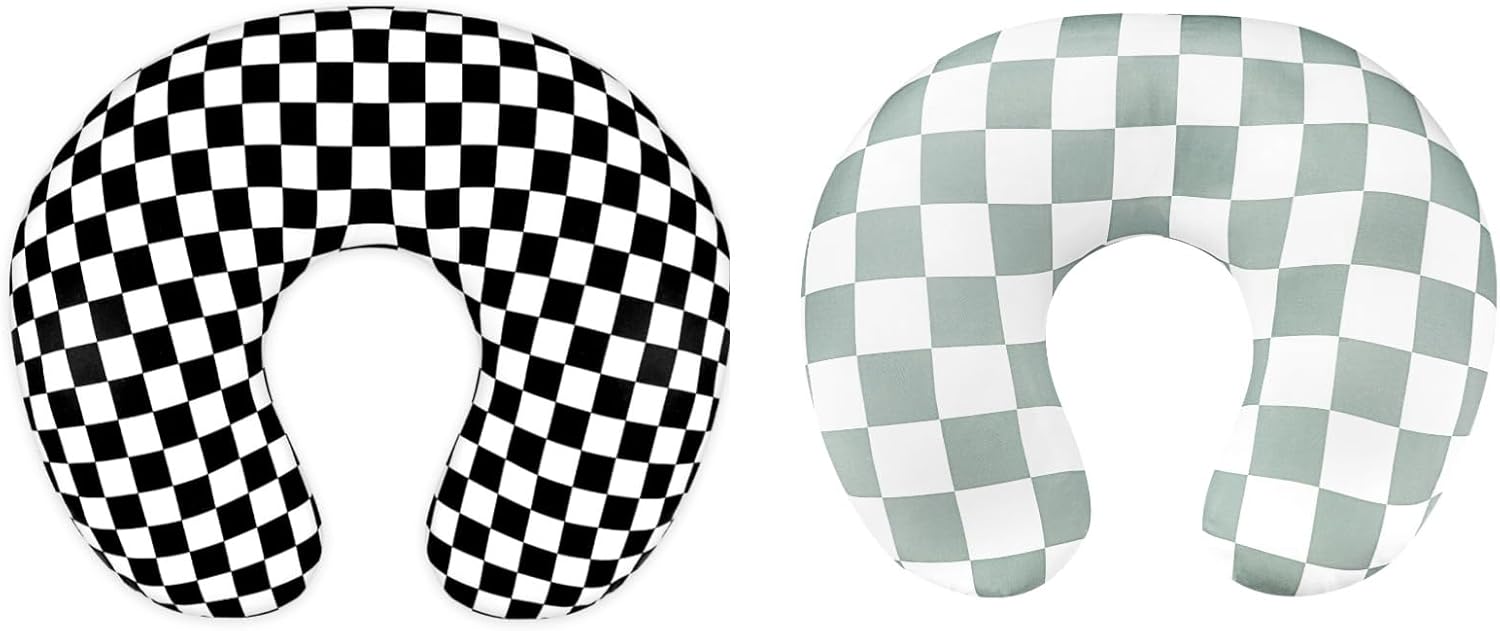 DILIMI Nursing Pillow Cover, Soft Removable Case for Breastfeeding Pillows, Ultra Soft Comfortable Slipcover, Green & Black Checkerboard, Standard Size, 2 Pack