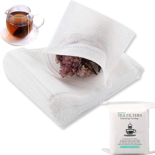 400 Pcs Tea Filter Bags Disposable Empty Tea Bags Cotton Drawstring Seal Tea Infusers Bag for Loose Leaf Teal3.54 x 2.75 inch