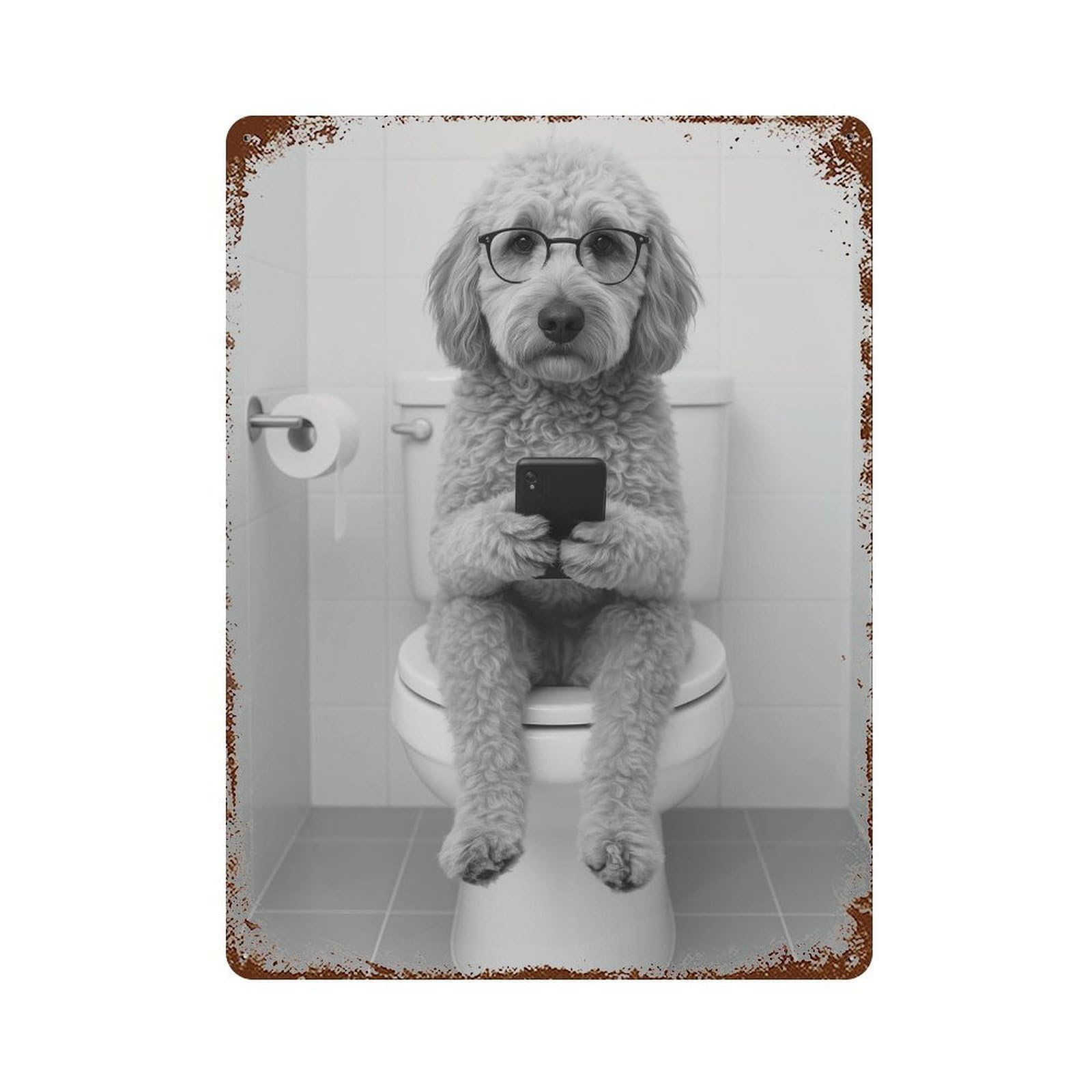 xiaoxiaoshen Goldendoodle on Toilet Print Wall Decor Art Metal Tin Poster Modern Home Decor Art Home Bar Shop Decorations Vintage Sign 40x30cm