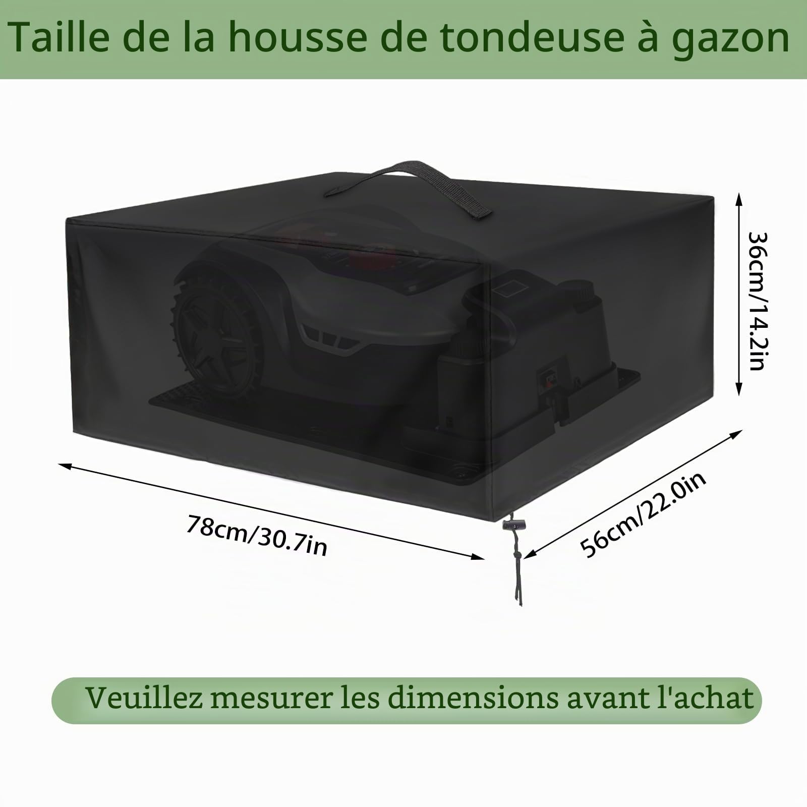 Housse de Protection Étanche pour Robot Tondeuse 78 x 56 x 36 cm – Oxford 420D Résistant, avec Cordon de Serrage, Anti-UV, Anti-Neige, Anti-Poussière, pour Usage Extérieur, avec Poignées
