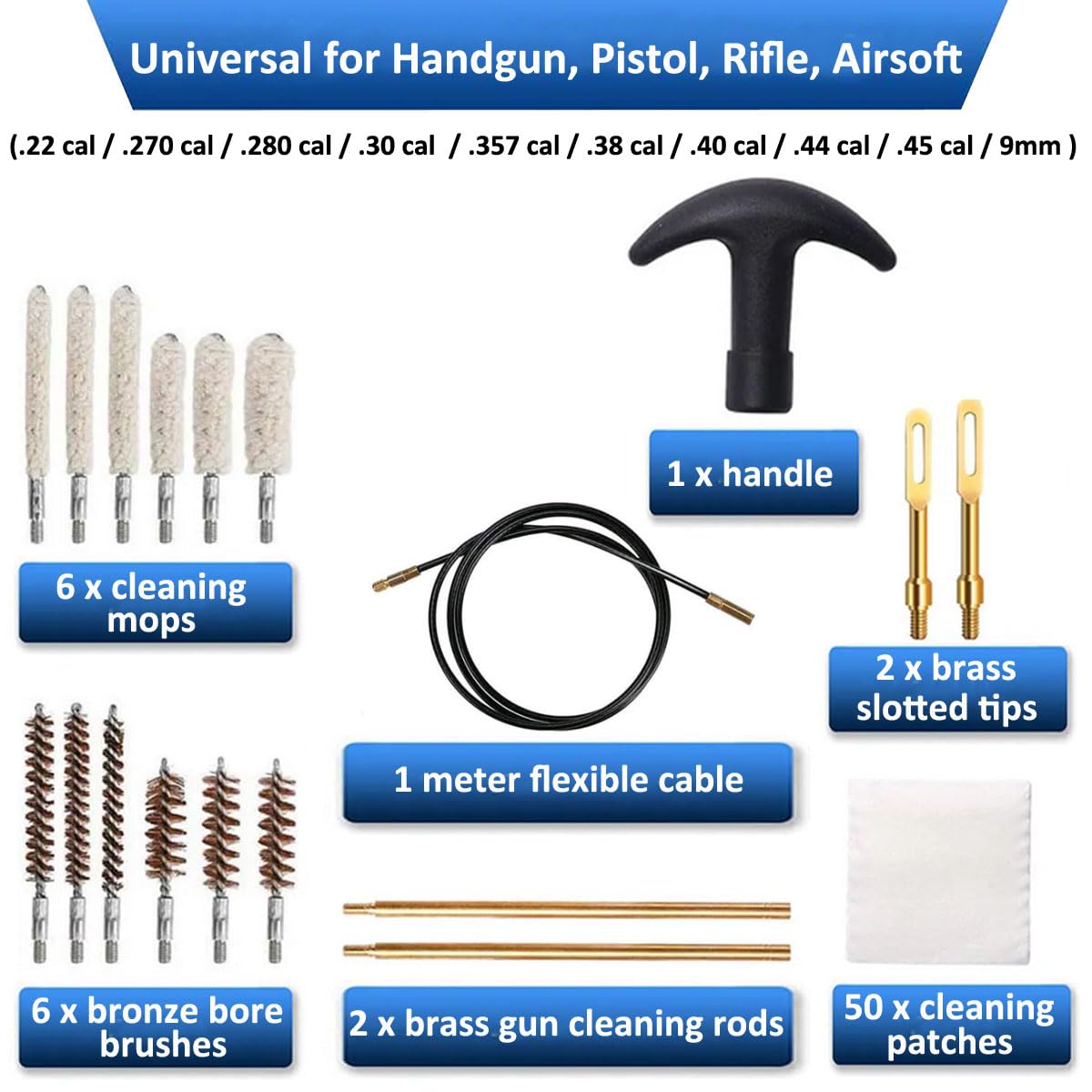 16 Pièces Kit de Nettoyage Pistolet d'entretien Kit de Nettoyage Arme et Pistolet Fusil De Chasse Cleaning Brosse Airsoft Rifle .22Cal .270 .30Cal .38Cal .40Cal .45Cal
