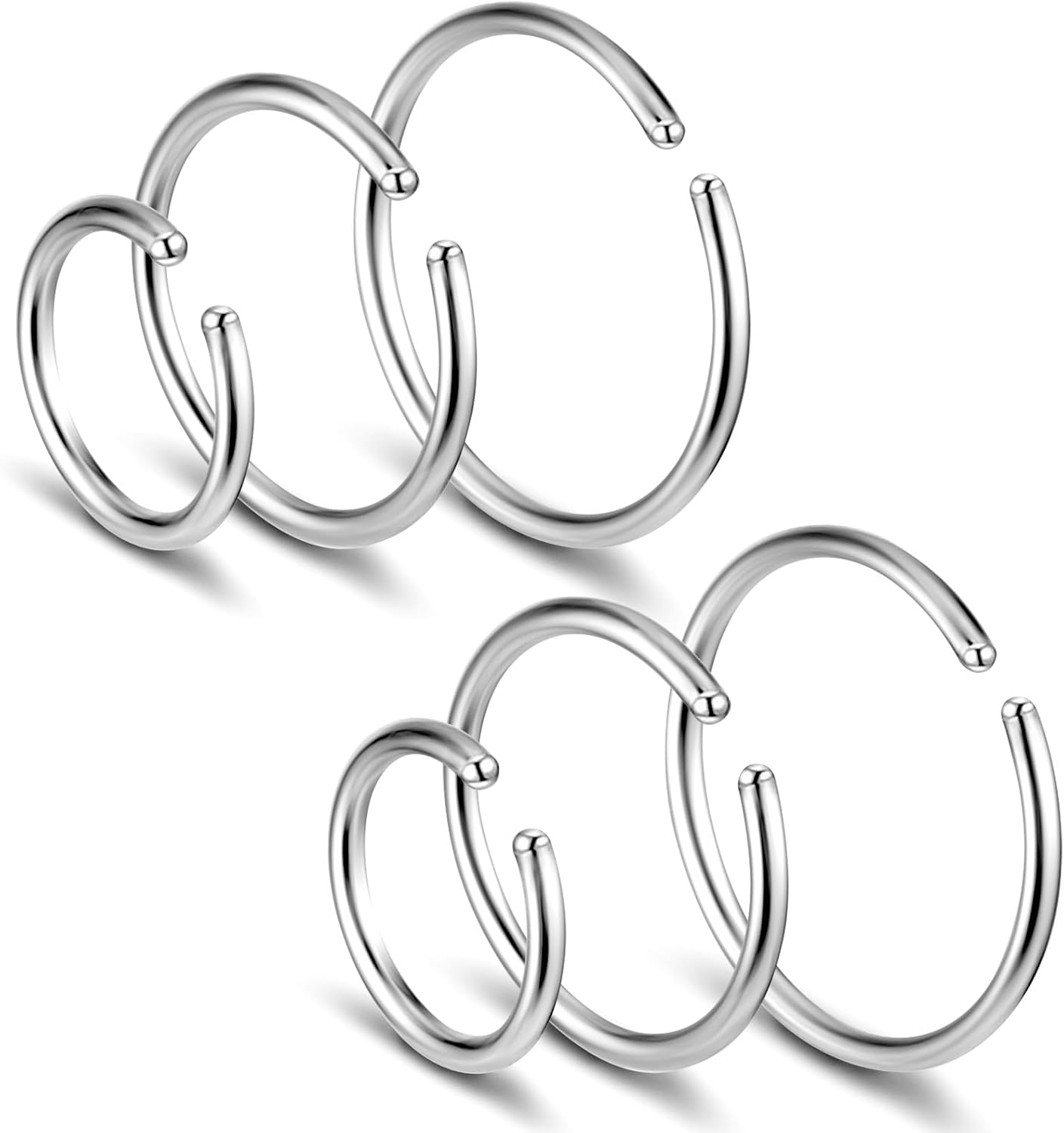 6PCS Fake Nose Piercing, Cartilage Hoop, No Piercing Required Fake Septum Piercings, Sliver Fakes Septum Ring for Women Men (Diameter 6/8/10mm)