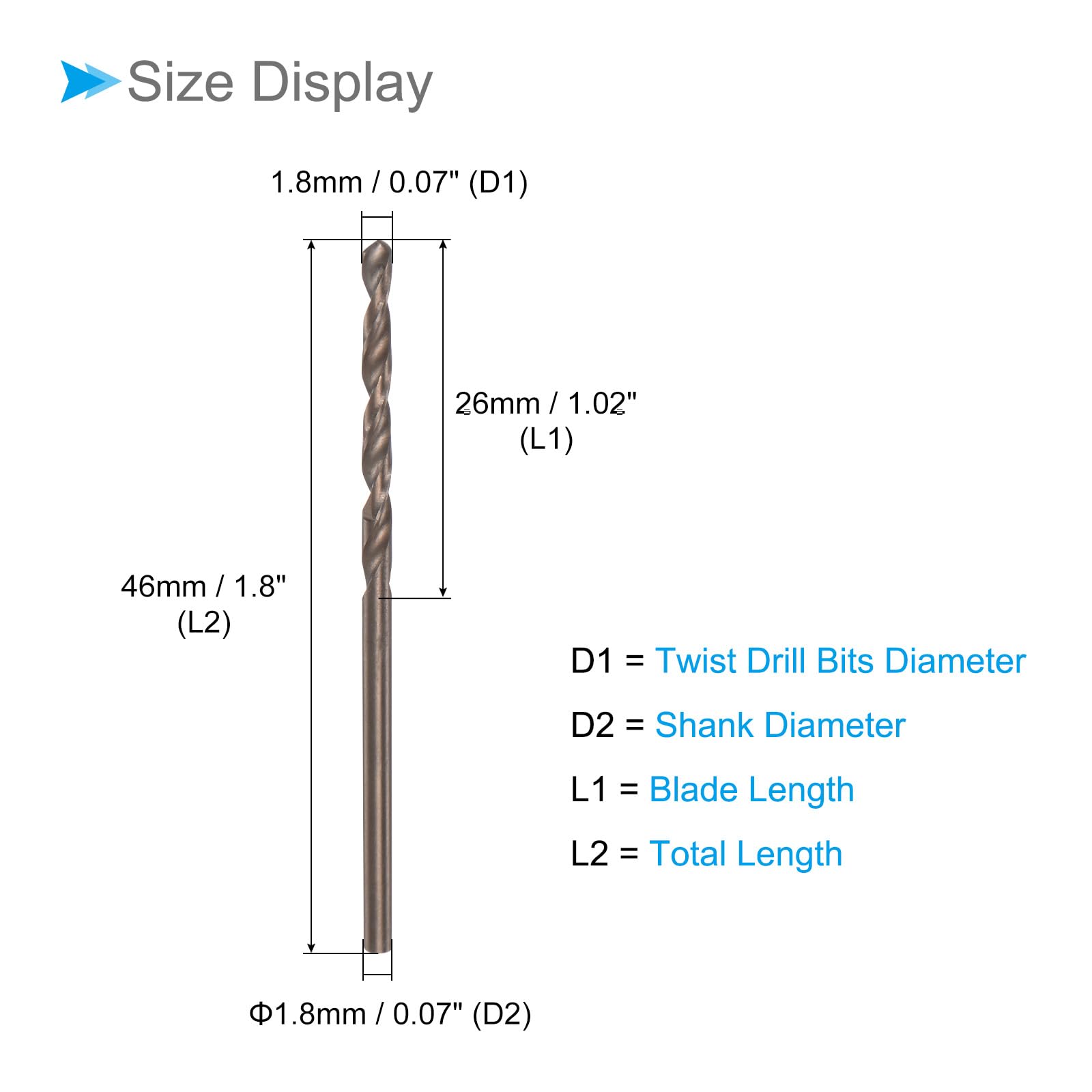 CoCud Cobalt Twist Drill Bits, 1.8mm Cutting Diameter 0.07" Shank - Image 2