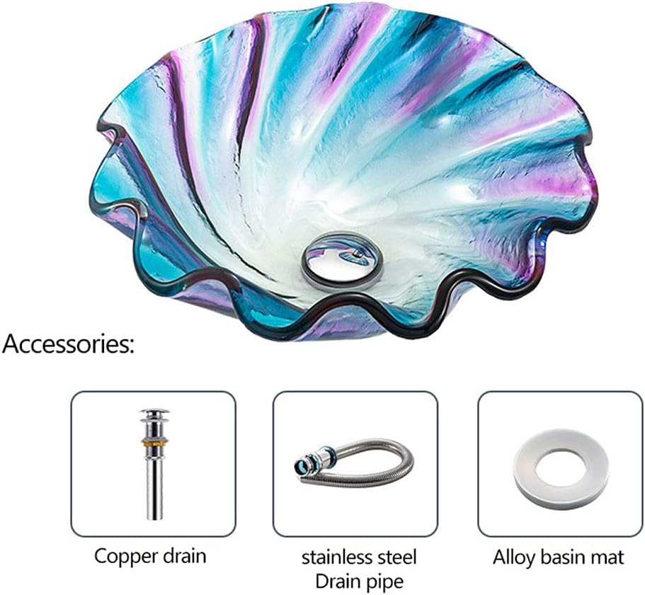 Artistic Bathroom Sink Bathroom Sink Set Tempered Glass Sink Single Basin Waterfall Faucet Drain Hole 45mm Suitable for Restaurants Bathrooms Hotels(T12x450x450x150mm) (Style 2)