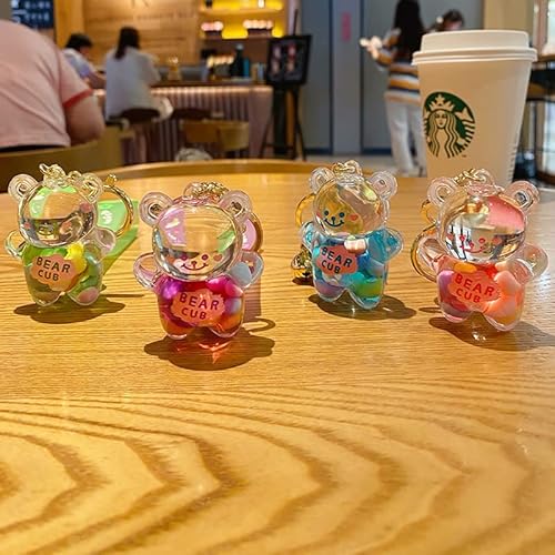 Bexoa Cute Liquid Keychain Christmas Gift - New Year Kawaii Keychains Floating Bear Backpack Charms Women Men Car Key Ring #TOP4
