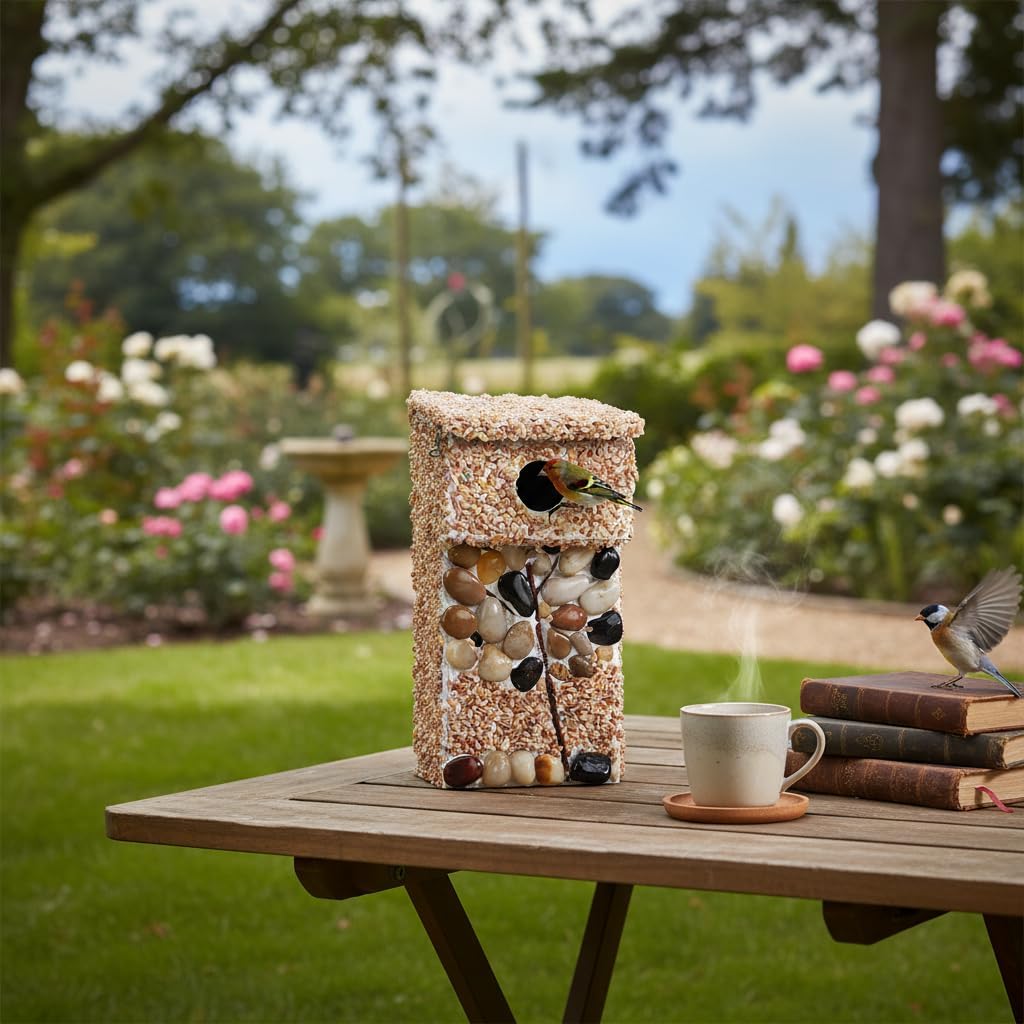 Stone Wren House Bird House for Outside Clearance, Cedar Bird House Bird Feeder for Outdoor, River Pebble Stone Villa, Leaf in Fall Design