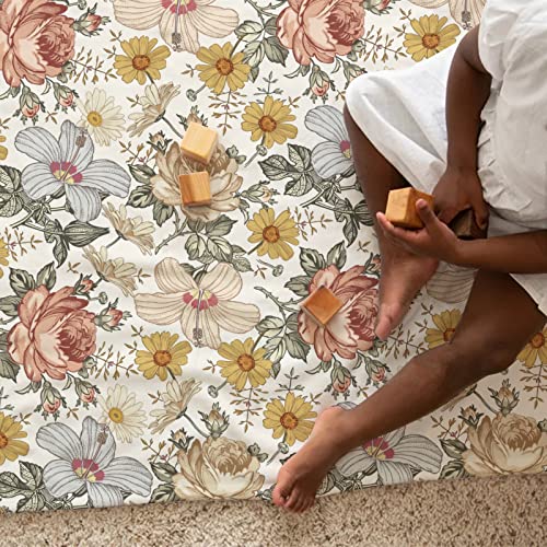 Hawskgfub 001 Boho Retro Peony Floral Baby Blanket For Girls Gift, Beige Bohemia Daisy Flower Flannel Fleece Nursery Bed Blankets thumb #3