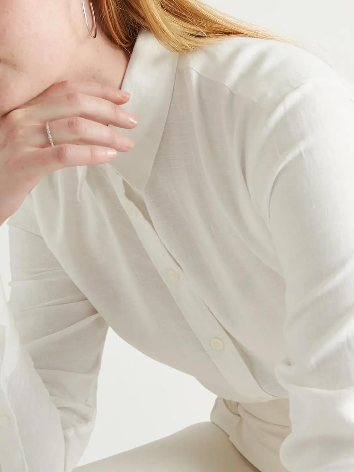 SUNNOW Women's White Button Down Shirt Relaxed Linen Blend Blouse Long Sleeve Casual & Beach Cover-Up - Image 5