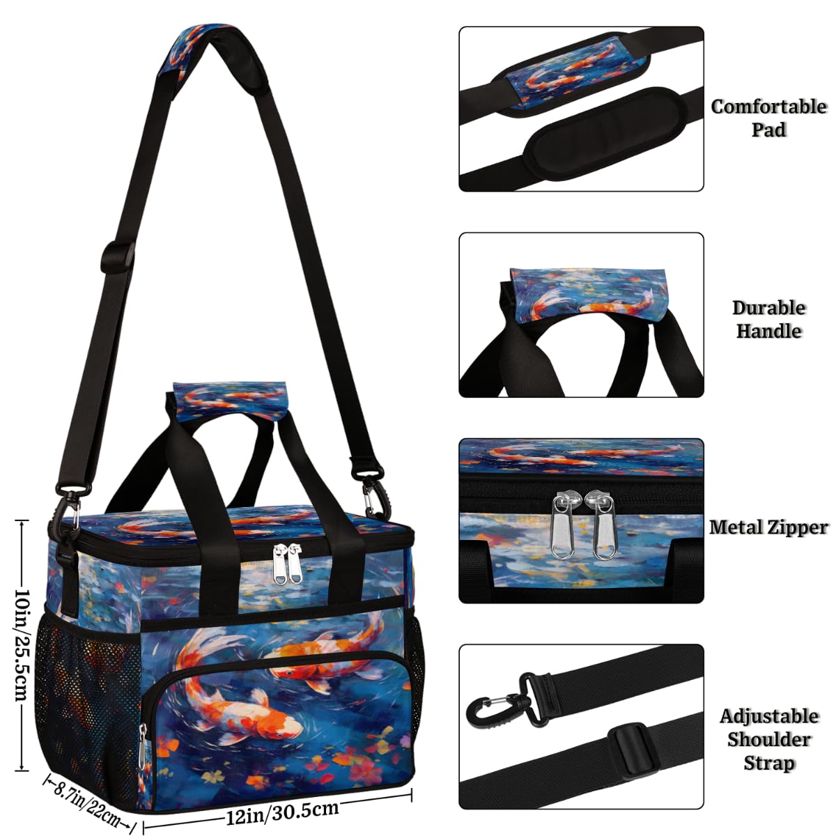 Kois Carps Insulated Picnic Backpack Lunch Box for Women Men Picnic Basket Tote Lunch Bag Picnic Bag Portable Lunch Bags for Picnic, Beach, Work, Trip,Office, Camp Kois Fish in Water