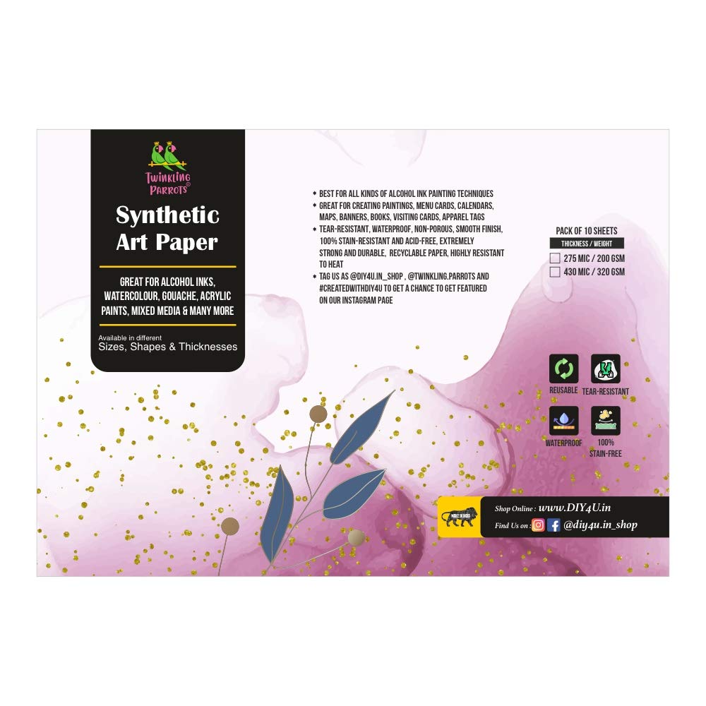 Twinkling Parrots® Alcohol Ink Synthetic Art Paper | Non Tearable | Non Porous | 12 Inch x 18 Inch | 430 Micron / 320 GSM | Rectangle | Pack of 10 | 100% Stain-Free | Opaque White | (B092MK7P6L) Amazon Price History, Amazon Price Tracker