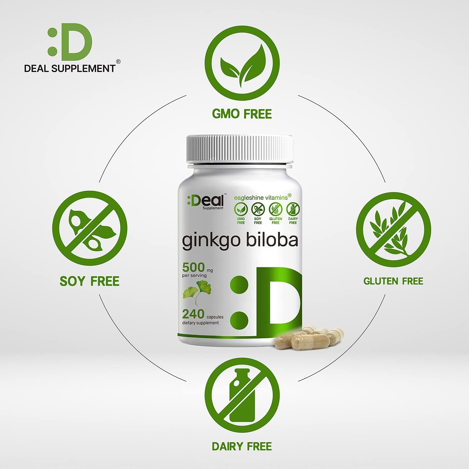 Eagleshine Vitamins Ginkgo Biloba 500mg, 240 Capsules, 4 Months Supply, Promotes Brain Function - Improves Memory, Concentration & Support Mental Clarity : Health & Household