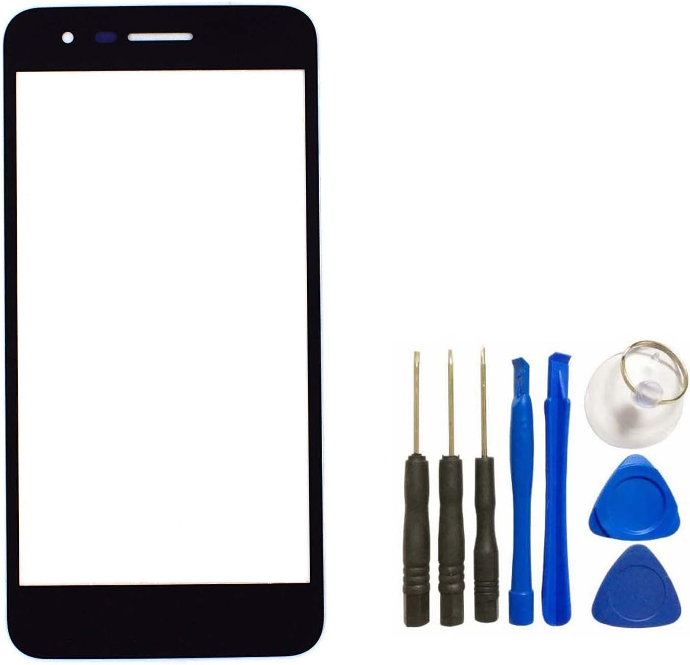 Black Front Glass Lens Replacement for LG K8 2018 SP200 LMX210MA 5'' X210 Aristo 2 Zone 4 - Front Glass Lens Lovain Touch Screen Outer Panel with Tool Kit (Not LCD &Not Digitizer &Not Screen Protector