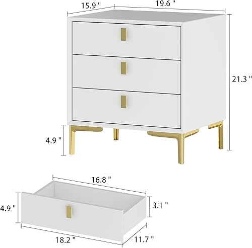 Miniatura 33 de Homsee Mesita de noche de 3 cajones, moderna mesita de noche con almacenamiento, mesa auxiliar versátil con patas de metal para dormitorio, sala de