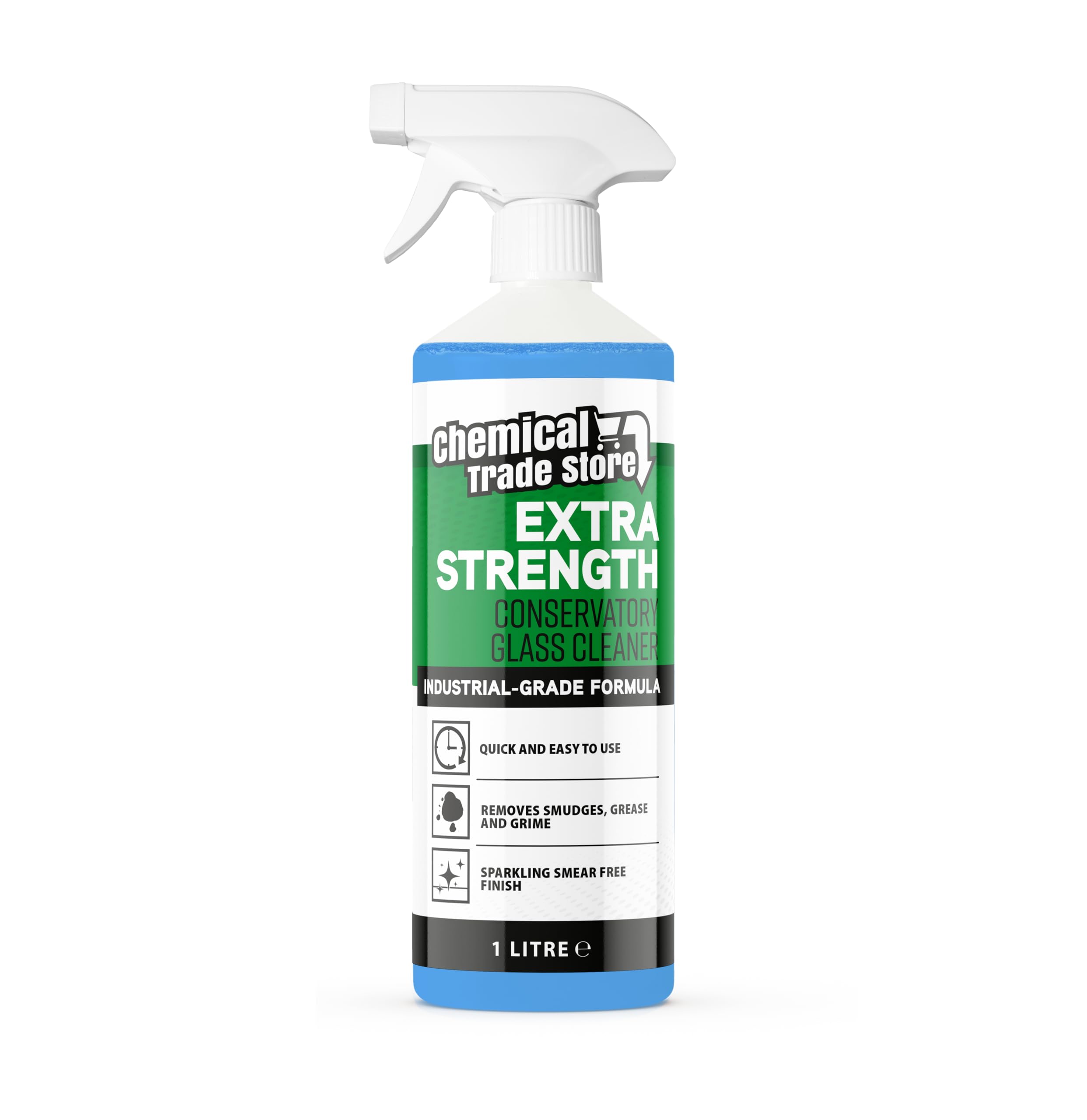 Chemical Trade Store - Conservatory Glass Cleaner Spray 1L – Streak-Free Cleaner for Glass, Perspex, Acrylic & Polycarbonate Panels – Outdoor Glazing Spray