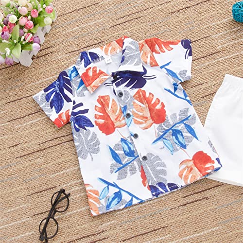 Conjunto de 2 peças para bebês meninos e meninos com estampa de manga curta e calça lisa, 2 peças, p