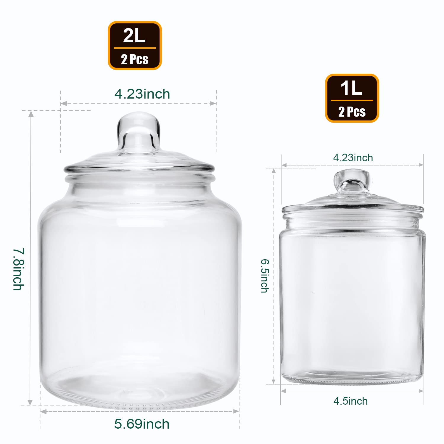 Salzesfalls - Set di 4 barattoli in vetro per cucina, per alimenti e biscotti, con coperchio ermetico per dispensa, farina, caffè, biscotti, pasta, caramelle