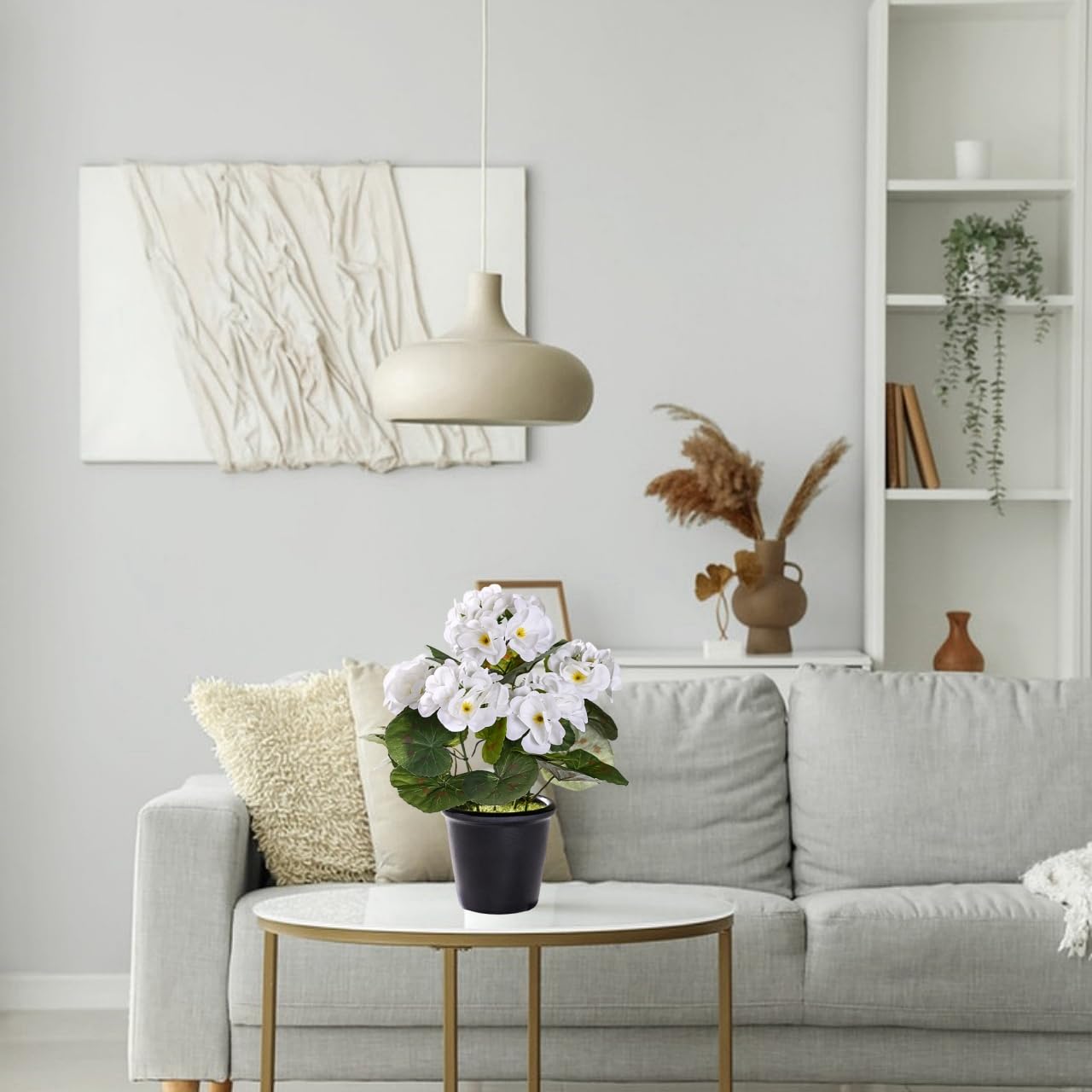 Lot de 2 fleurs artificielles en pot - Géranium - Décoration extérieure et intérieure - Bouquets de fleurs en soie avec vase en céramique - Plante artificielle pour balcon, maison, mariage,