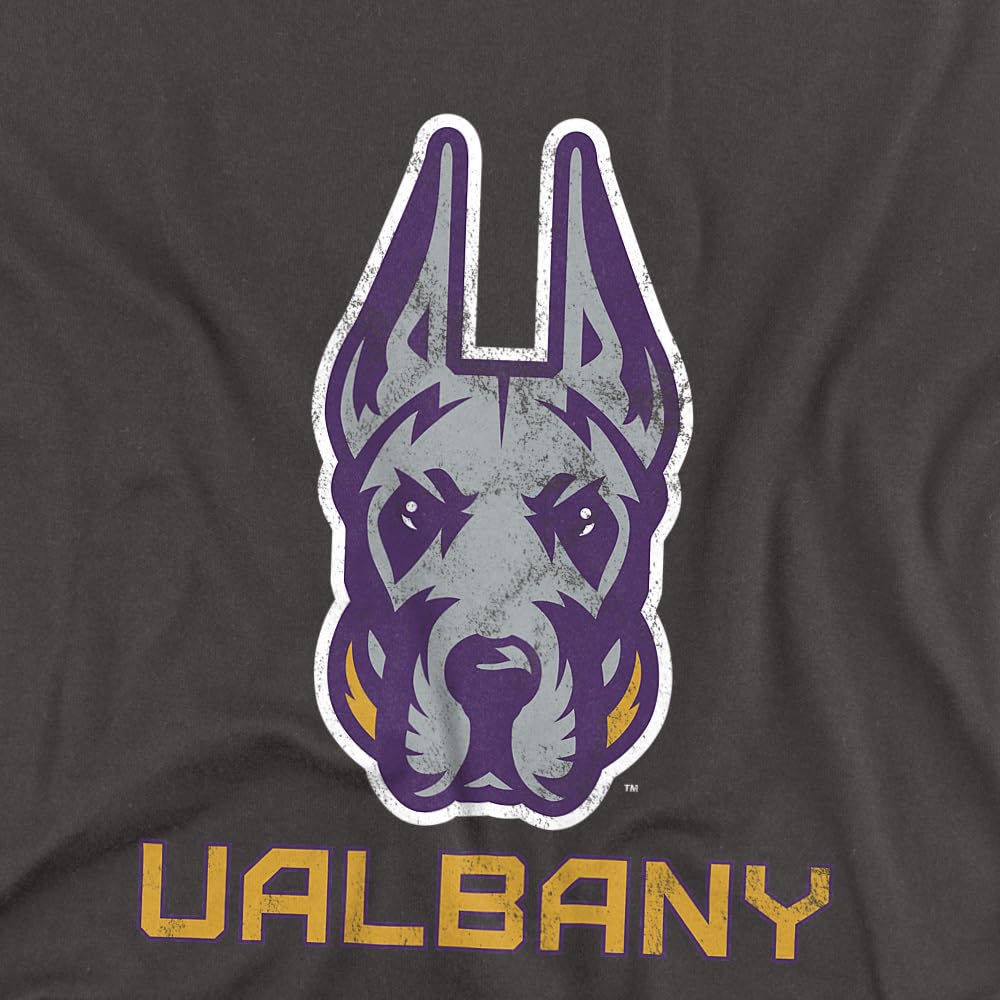 University at Albany Official Distressed Primary Unisex Adult T-Shirt, Charcoal, X-Large